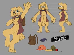 Size: 3440x2568 | Tagged: safe, artist:revertigo, derpibooru import, oc, oc:fetch, unofficial characters only, diamond dog, bag, diamond dog oc, female, female diamond dog, hat, image, png, reference sheet, solo, yo-yo