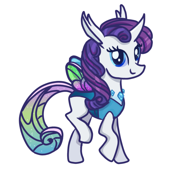 Size: 4000x3580 | Tagged: safe, artist:naturajellyfish, artist:nitlynjane, derpibooru import, rarity, changedling, changeling, pony, changelingified, curved horn, female, gameloft interpretation, horn, image, insect wings, looking at you, mare, png, raised hoof, rariling, simple background, smiling, smiling at you, solo, species swap, tail, transparent background, transparent tail, transparent wings, wings