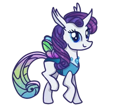 Size: 4000x3580 | Tagged: safe, artist:naturajellyfish, artist:nitlynjane, derpibooru import, rarity, changedling, changeling, pony, changelingified, curved horn, female, gameloft interpretation, horn, image, insect wings, looking at you, mare, png, raised hoof, rariling, simple background, smiling, smiling at you, solo, species swap, tail, transparent background, transparent tail, transparent wings, wings