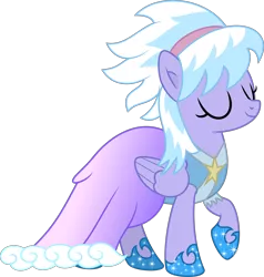 Size: 3374x3549 | Tagged: safe, artist:thatusualguy06, derpibooru import, cloudchaser, pegasus, pony, .svg available, clothes, dress, eyes closed, female, gala dress, hairband, high res, hoof shoes, image, mare, png, raised hoof, simple background, smiling, solo, transparent background, vector