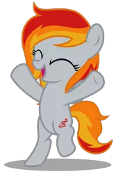 Size: 2110x3220 | Tagged: safe, artist:strategypony, derpibooru import, oc, oc:tridashie, unofficial characters only, pegasus, pony, arms in the air, bipedal, cute, cutie mark, dancing, eyes close, foal, gray coat, happy, image, multicolored hair, ocbetes, open mouth, orange mane, pegasus oc, png, simple background, smiling, standing, transparent background, wings