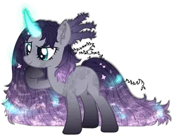 Size: 2770x2165 | Tagged: safe, artist:strangle12, derpibooru import, oc, unofficial characters only, pony, unicorn, base used, ethereal mane, eyelashes, female, glow, glowing horn, horn, image, mare, png, raised hoof, simple background, smiling, solo, starry mane, thinking, transparent background, unicorn oc