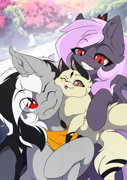 Size: 2481x3507 | Tagged: safe, artist:arctic-fox, derpibooru import, oc, unofficial characters only, bat pony, pony, bat pony oc, bat wings, crossover, duo, image, inuyasha, jpeg, kirara, wings