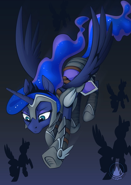 Size: 955x1351 | Tagged: safe, artist:mysticalpha, derpibooru import, princess luna, pony, armor, image, jpeg, solo