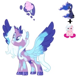 Size: 2164x2164 | Tagged: safe, artist:mint-light, artist:vernorexia, derpibooru import, princess luna, oc, alicorn, pony, adoptable, base used, colored hooves, colored wings, crown, cutie mark, eyeshadow, female, fusion, g4, glitter, image, jewelry, lesbian, makeup, mare, multicolored coat, multicolored wings, patches, png, reference sheet, regalia, requested art, shipping, simple background, solo, sparkles, spread wings, transparent background, webkinz, webkinz pink pony, white mane, wings