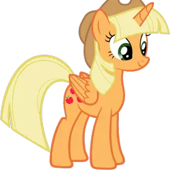 Size: 894x894 | Tagged: safe, artist:foxyfell1337, derpibooru import, applejack, alicorn, pony, alicornified, alternate hairstyle, applecorn, image, png, race swap, simple background, solo, transparent background