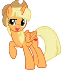 Size: 837x955 | Tagged: safe, artist:foxyfell1337, derpibooru import, applejack, alicorn, pony, alicornified, alternate hairstyle, applecorn, image, png, race swap, simple background, solo, transparent background