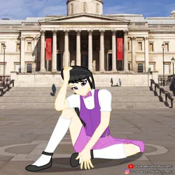 Size: 4096x4096 | Tagged: safe, artist:forzaveteranenigma, derpibooru import, octavia melody, human, clothes, flats, image, instagram, irl, irl human, irl photo, london, photo, png, pose, real life background, shoes, skirt, stairs, trafalgar square, youtube