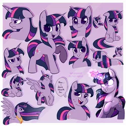 Size: 2500x2500 | Tagged: safe, artist:syrupyyy, derpibooru import, princess twilight 2.0, twilight sparkle, twilight sparkle (alicorn), alicorn, pony, unicorn, the last problem, cute, eye clipping through hair, eyes closed, female, floppy ears, glow, glowing eyes, glowing horn, grin, gritted teeth, horn, image, jpeg, magic, mare, multeity, older, older twilight, open mouth, raised hoof, redraw, sad, sitting, smiling, solo, sparkle sparkle sparkle, teeth, twiabetes, twilight sparkle is not amused, unamused, unicorn twilight, white eyes