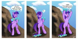 Size: 2647x1319 | Tagged: safe, artist:tauts05, derpibooru import, twilight sparkle, pony, unicorn, bipedal, broken, cloud, dropping, earth pony crystal, female, history of the world part one, image, jpeg, mare, mel brooks, meme, monty python, movie reference, parody, pegasus crystal, solo, unicorn crystal, unicorn twilight