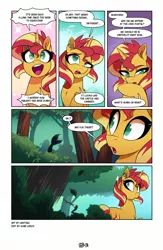 Size: 3500x5369 | Tagged: safe, artist:light262, derpibooru import, sunset shimmer, pony, unicorn, comic:together forever, :o, absurd resolution, comic, dialogue, ear fluff, ear piercing, earring, emanata, engrish, eyelashes, female, frown, horn, image, jewelry, jpeg, looking back, mare, narrowed eyes, no pupils, open mouth, open smile, outdoors, piercing, raised eyebrow, signature, silhouette, smiling, solo, speech bubble, starry eyes, two toned mane, wingding eyes
