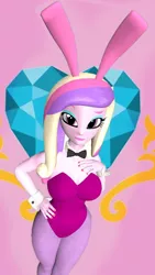 Size: 900x1600 | Tagged: safe, artist:oatmeal!, derpibooru import, princess cadance, equestria girls, 3d, animal costume, bowtie, breasts, bunny costume, bunny ears, busty princess cadance, clothes, costume, cutie mark, dean cadance, easter, gmod, hand on chest, hand on hip, holiday, image, legs together, looking at you, png, raised eyebrow, sexy, simple background, solo, unitard