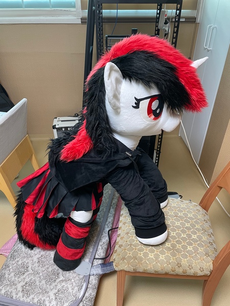 Size: 3024x4032 | Tagged: safe, artist:megatarot, derpibooru import, oc, oc:blackjack, unofficial characters only, pony, unicorn, fallout equestria, fallout equestria: project horizons, clothes, fanfic art, image, irl, irl photo, jpeg, life size, offscreen character, offscreen human, photo, plushie, skirt
