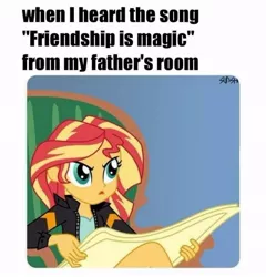 Size: 720x751 | Tagged: safe, derpibooru import, sunset shimmer, equestria girls, image, jpeg, meme, repost, tom and jerry, tom reading the newspaper