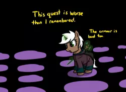 Size: 1132x835 | Tagged: safe, artist:neuro, derpibooru import, oc, unofficial characters only, pony, unicorn, black background, clothes, dialogue, female, filly, foal, glow, glowing horn, horn, image, jpeg, robes, runescape, simple background, solo, staff, talking to herself