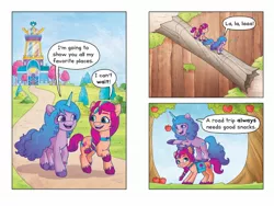 Size: 2048x1536 | Tagged: safe, artist:agnesgarbowska, derpibooru import, official, izzy moonbow, sunny starscout, pony, my little pony: a new generation, book, comic, female, g5, image, izzy comes home, jpeg, mare, preview