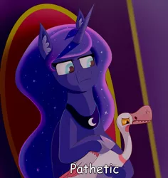 Size: 2592x2745 | Tagged: safe, derpibooru import, princess luna, alicorn, pony, female, image, luna petting goose, mare, meme, pathetic, png, solo