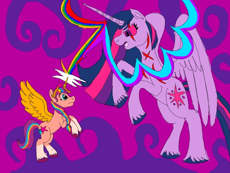 Size: 2048x1536 | Tagged: safe, derpibooru import, sunny starscout, twilight sparkle, twilight sparkle (alicorn), alicorn, my little pony: a new generation, my little pony: tell your tale, confrontation, evil, g5, image, jpeg, magic