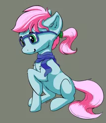 Size: 1404x1640 | Tagged: safe, artist:shaliwolf, derpibooru import, oc, unnamed oc, unofficial characters only, earth pony, pony, blank flank, clothes, glasses, image, png, ponytail, raised hoof, scarf, sitting, smiling, solo