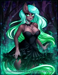 Size: 2902x3737 | Tagged: safe, artist:minamikoboyasy, derpibooru import, oc, oc:luminessence, unofficial characters only, anthro, earth pony, breasts, clothes, commission, dress, ear fluff, earth pony oc, female, high res, image, jewelry, looking at you, necklace, png, solo