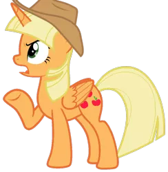 Size: 884x904 | Tagged: safe, artist:foxyfell1337, derpibooru import, applejack, alicorn, pony, alicornified, alternate hairstyle, applecorn, image, png, race swap, simple background, solo, transparent background
