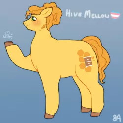 Size: 1200x1200 | Tagged: safe, artist:greenarsonist, derpibooru import, oc, oc:hive mellow, unofficial characters only, bee, earth pony, insect, beekeeper, chubby, curly hair, earth pony oc, hair bun, image, muscular stallion, png, pride, pride flag, smiling, transgender, transgender pride flag