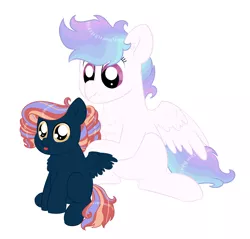 Size: 1588x1515 | Tagged: safe, artist:queenderpyturtle, derpibooru import, oc, oc:derecho, oc:infinity, unofficial characters only, pegasus, pony, colt, female, filly, foal, image, jpeg, magical lesbian spawn, male, offspring, parent:night glider, parent:rainbow dash, parents:rainbowglider, siblings, simple background, white background