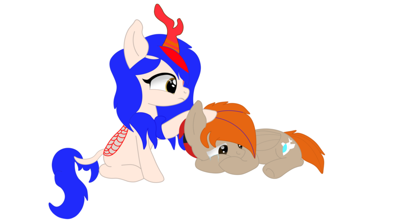 Size: 7572x4080 | Tagged: safe, artist:fededash, derpibooru import, oc, oc:fededash, oc:ryuko po, kirin, pegasus, eye, eyes, horn, image, kirin oc, png, sad, simple background, sitting, touch, transparent background