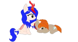 Size: 7572x4080 | Tagged: safe, artist:fededash, derpibooru import, oc, oc:fededash, oc:ryuko po, kirin, pegasus, eye, eyes, horn, image, kirin oc, png, sad, simple background, sitting, touch, transparent background