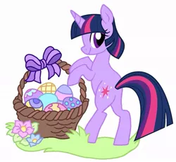 Size: 951x873 | Tagged: safe, artist:nerdy-pony, artist:shield-wing1996, derpibooru import, twilight sparkle, unicorn, base used, basket, easter, easter basket, easter egg, holiday, image, jpeg, simple background, unicorn twilight, white background