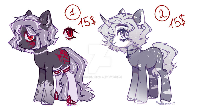 Size: 1920x1078 | Tagged: safe, artist:dillice, derpibooru import, oc, unofficial characters only, pony, unicorn, deviantart watermark, duo, horn, image, jpeg, obtrusive watermark, simple background, unicorn oc, watermark, white background