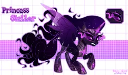 Size: 5500x3232 | Tagged: safe, artist:henorinya, derpibooru import, oc, unofficial characters only, alicorn, pony, alicorn oc, base used, ethereal mane, eyelashes, female, hoof shoes, horn, image, mare, parent:king sombra, parent:tantabus, peytral, png, solo, sombra eyes, starry mane, wings