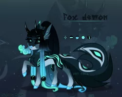 Size: 2400x1900 | Tagged: safe, artist:henorinya, derpibooru import, oc, unofficial characters only, demon, demon pony, fox, fox pony, hybrid, original species, pony, base used, ear fluff, eyelashes, hoof polish, horns, image, png, raised hoof, zoom layer