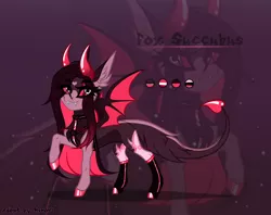 Size: 2400x1900 | Tagged: safe, artist:henorinya, derpibooru import, oc, unofficial characters only, fox, fox pony, hybrid, pony, succubus, base used, chest fluff, clothes, devil horns, ear fluff, eyelashes, fangs, female, hoof polish, horns, image, latex, latex socks, mare, png, raised hoof, smiling, socks, zoom layer