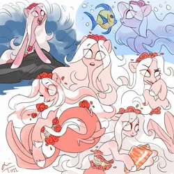Size: 2000x2000 | Tagged: safe, artist:creeate97, derpibooru import, oc, unofficial characters only, fish, merpony, pony, seapony (g4), bubble, female, fins, fish tail, flowing mane, flowing tail, happy, image, jpeg, lipstick, mare, mermaid tail, ocean, open mouth, rock, smiling, solo, tail, teeth, underwater, water