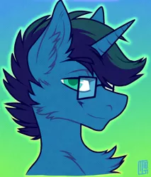 Size: 898x1054 | Tagged: safe, artist:ferwildir, derpibooru import, oc, oc:arioso, unofficial characters only, pony, unicorn, glasses, image, jpeg, male, stallion, two toned mane