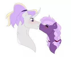 Size: 1280x1024 | Tagged: safe, artist:itstechtock, derpibooru import, oc, oc:bell pepper, oc:platinum shield, unofficial characters only, earth pony, pony, unicorn, female, image, jpeg, magical lesbian spawn, mare, offspring, parent:cayenne, parent:princess cadance, parent:raspberry sorbet, parent:shining armor, parents:shiningcadance, simple background, white background