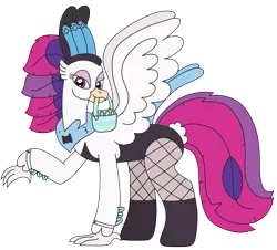 Size: 2711x2448 | Tagged: safe, artist:supahdonarudo, derpibooru import, queen novo, classical hippogriff, hippogriff, my little pony: the movie, basket, bowtie, bunny ears, bunny suit, clothes, cuffs (clothes), easter, easter basket, fishnets, holding, holiday, image, lidded eyes, png, seductive look, simple background, transparent background