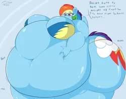 Size: 4200x3300 | Tagged: suggestive, artist:astrum, derpibooru import, rainbow dash, anthro, pegasus, ass, bbw, bedroom eyes, belly, belly button, belly grab, big belly, big breasts, bingo wings, blushing, bra, breasts, busty rainbow dash, butt, chubby cheeks, clothes, dialogue, digital art, erect nipples, fat, female, grope, hand on belly, huge belly, huge breasts, huge butt, hyper, hyper belly, hyper butt, image, immobile, impossibly large belly, impossibly large breasts, impossibly large butt, impossibly obese, impossibly wide hips, jiggle, large butt, lidded eyes, looking down, morbidly obese, nipple outline, obese, onomatopoeia, panties, png, rainblob dash, rainbutt dash, showing off, smiling, solo, solo female, squeeze, squishy, ssbbw, standing, stomach noise, stretched cutie mark, thick, thighs, thunder thighs, tight clothing, tubby wubby pony waifu, underwear, wide hips