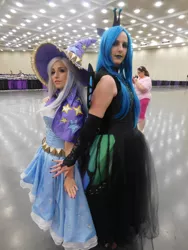 Size: 2121x2828 | Tagged: safe, artist:brinycosplay, artist:mieucosplay, derpibooru import, queen chrysalis, trixie, human, bronycon, bronycon 2016, clothes, cosplay, costume, hat, high res, image, irl, irl human, jpeg, photo, trixie's hat