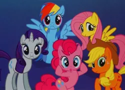 Size: 930x670 | Tagged: safe, derpibooru import, official, applejack, fluttershy, pinkie pie, rainbow dash, rarity, :c, :o, cursed, cursed image, frown, g4, image, jpeg, looking at you, open mouth, squatpony, wat, weird