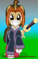 Size: 660x1032 | Tagged: safe, artist:samurai echidna, artist:samurai equine, derpibooru import, oc, oc:samurai equine, unofficial characters only, pony, unicorn, boots, clothes, happy, image, japanese, katana, looking at you, male, moon runes, png, shoes, simple background, smiling, stallion, sword, vector, weapon