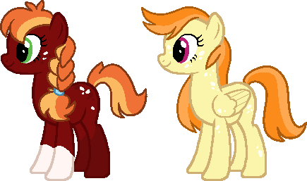 Size: 435x257 | Tagged: safe, artist:klawiee, derpibooru import, oc, unofficial characters only, earth pony, pegasus, pony, base used, butt freckles, coat markings, duo, earth pony oc, female, freckles, image, offspring, parent:big macintosh, parent:rainbow dash, parents:rainbowmac, pegasus oc, png, siblings, simple background, sisters, socks (coat marking), transparent background, wings