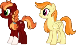 Size: 435x257 | Tagged: safe, artist:klawiee, derpibooru import, oc, unofficial characters only, earth pony, pegasus, pony, base used, butt freckles, coat markings, duo, earth pony oc, female, freckles, image, offspring, parent:big macintosh, parent:rainbow dash, parents:rainbowmac, pegasus oc, png, siblings, simple background, sisters, socks (coat marking), transparent background, wings