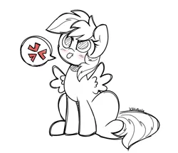 Size: 1461x1258 | Tagged: safe, artist:kittyrosie, derpibooru import, rainbow dash, pegasus, pony, angry, blushing, cross-popping veins, cute, doodle, image, madorable, monochrome, png, speech bubble