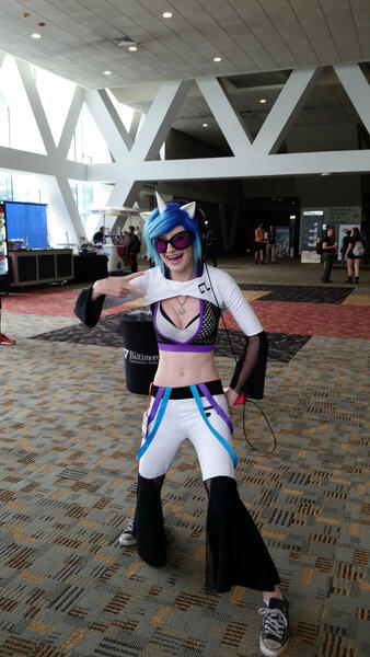 Size: 1837x3265 | Tagged: safe, artist:owl-eye-2010, derpibooru import, vinyl scratch, human, bronycon, bronycon 2016, belly button, clothes, converse, cosplay, costume, image, irl, irl human, jpeg, photo, shoes