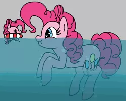 Size: 514x413 | Tagged: safe, artist:legendoflink, derpibooru import, pinkie pie, earth pony, pony, aggie.io, bubble, clone, cute, diapinkes, floatie, holding breath, image, la creaturea, looking at self, png, puffy cheeks, simple background, smiling, swimming, underwater, water