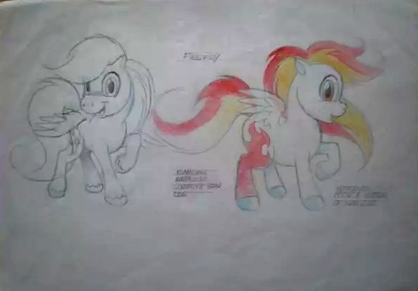 Size: 593x413 | Tagged: safe, artist:steve beaumont, derpibooru import, firefly, pegasus, pony, body markings, concept art, fire, g1, g1 to g3, g3, generation leap, image, jpeg, low quality, sketch, solo, traditional art, what could have been