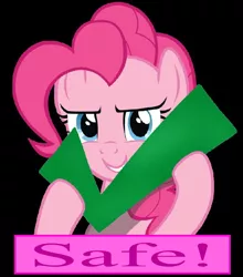 Size: 634x720 | Tagged: safe, artist:felix-kot, derpibooru import, edit, pinkie pie, earth pony, pony, a friend in deed, black background, check, check em, check mark, felt, felt check, female, image, mare, png, reaction image, simple background, solo