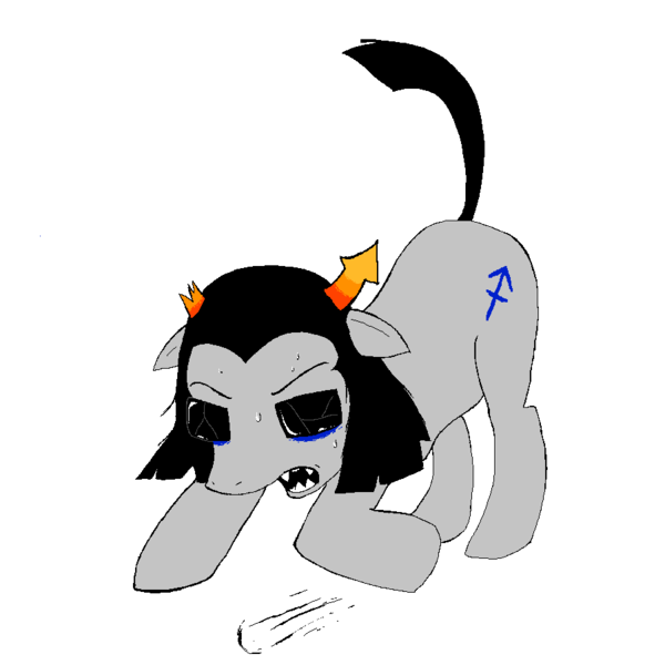 Size: 900x900 | Tagged: safe, artist:nyar, derpibooru import, ponified, pony, artifact, broken horn, equius zahhak, homestuck, horn, horns, image, imminent pounce, male, ms paint adventures, open mouth, png, raised tail, sharp teeth, simple background, solo, stallion, tail, teeth, transparent background